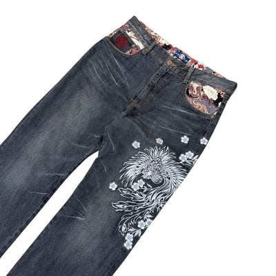 Karakuri Japanese Flower Denim Jeans