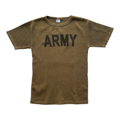 Avirex Vintage Militär Thermowaffle T-Shirt in Olivgrün, kurze Ärmel, bequeme Passform, hochwertiges Baumwollmaterial.