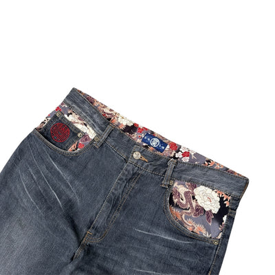 Karakuri Japanese Flower Denim Jeans