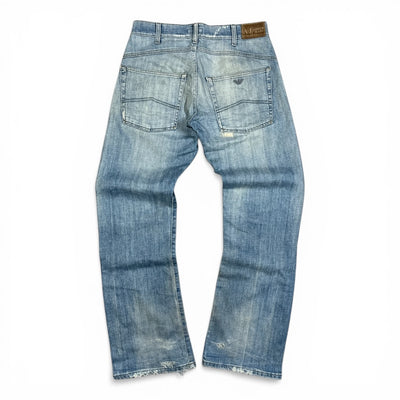 Vintage Armani Straight Jeans Denim Blau Washed Distressed | M