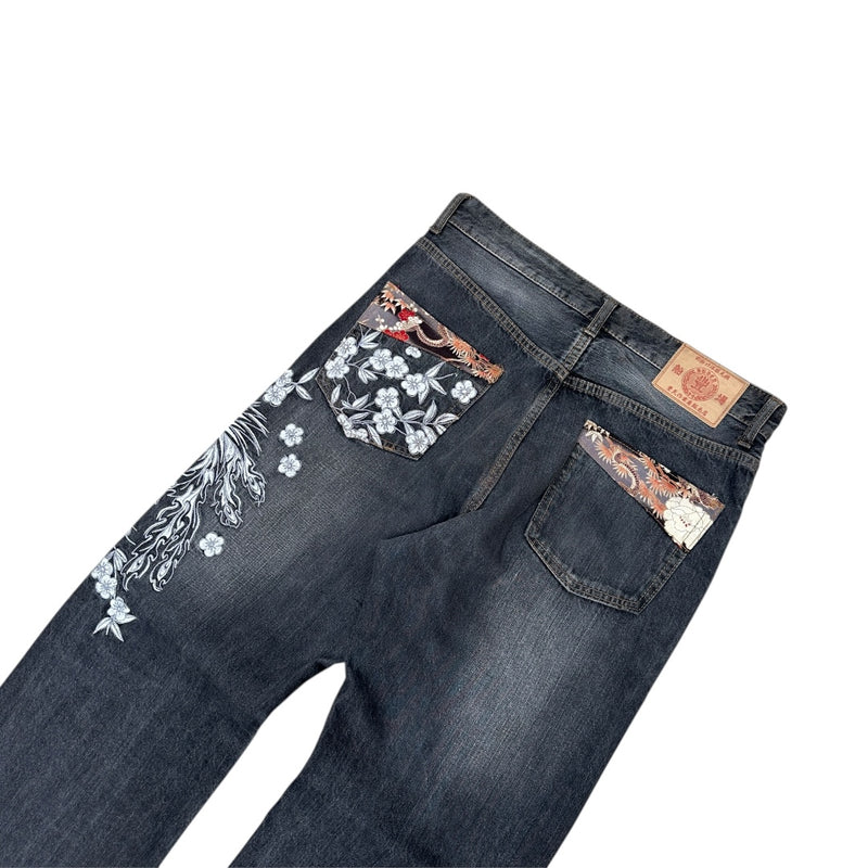 Karakuri Japanese Flower Denim Jeans