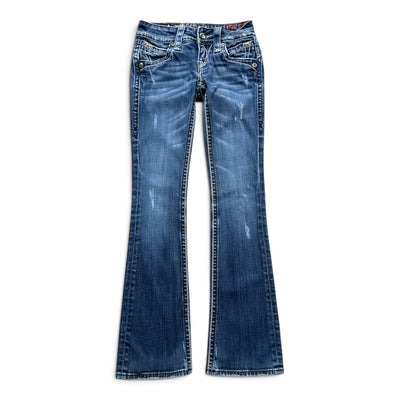 Vintage Rock Revival Fleur de Lis Contrast Patch Bootcut Jeans | W24