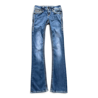 Vintage Rock Revival Fleur de Lis Inverted Pocket Bootcut Jeans | W24