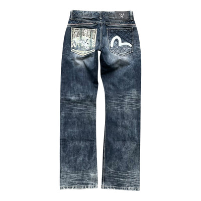 Vintage Evisu "Mighty" Graphic & Seagull Print Denim Jeans | W32