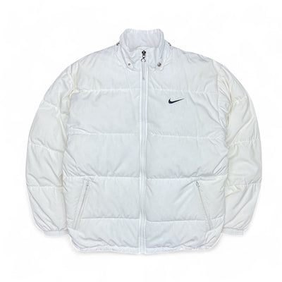 Nike Vintage 90s Rare Down Spellout Pufferjacke Weiß