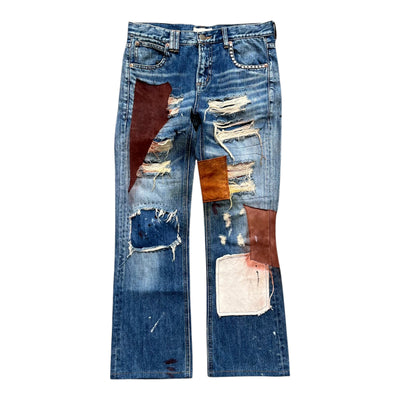 Vintage Custom Patchwork Leather & Studded Denim Jeans | W28
