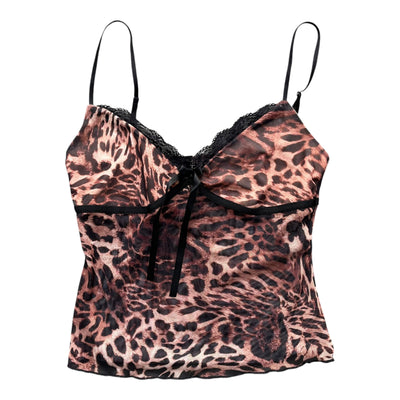 Vintageconcierge Leopardendruck Mesh-Cami-Top für Damen, vintage Y2K Stil, pinkes und schwarzes Mustermodell, Größe S