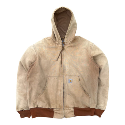 Vintage Carhartt Active Jacke aus sonnengebleichtem Canvas in Beige und Braun, L, mit robuster, langlebiger Optik