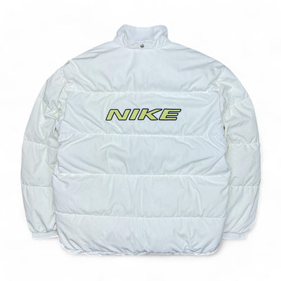 Nike Vintage 90s Rare Down Spellout Pufferjacke Weiß