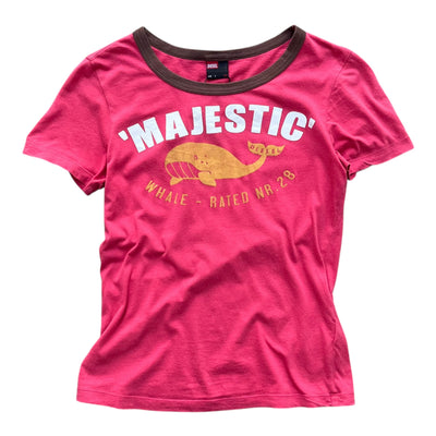 Diesel Vintage "Majestic Whale" Ringer T-Shirt Damen, weiß mit Meeresdruck, bequemes Damen-Shirt aus Baumwolle