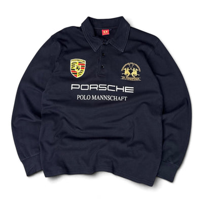 La Martina Vintage Porsche Longsleeve in XL, dunkelblaues Langarmshirt mit Porsche-Logo, stylishes Design, bequem und hochwertig.