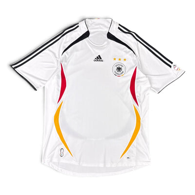 Adidas Deutschland Heim-WM Trikot 2006, DFB, kurze Ärmel, blaue Farbe, Größe L, auf einem weißen Hintergrund.