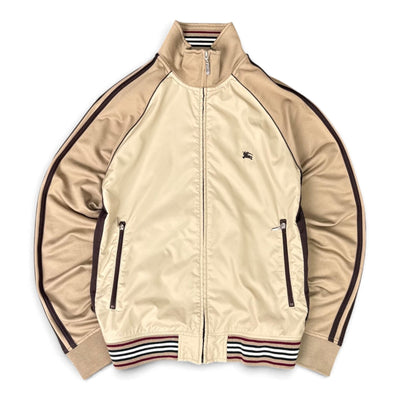 Schwarze Burberry Black Label Trackjacke in Größe S, sportliche Jacke mit Logo-Details und Reißverschlüssen.