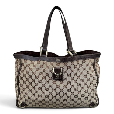 Gucci Vintage GG Canvas Schultertasche mit D-Ring in Braun und Beige, elegante Ledertasche im Vintage-Stil