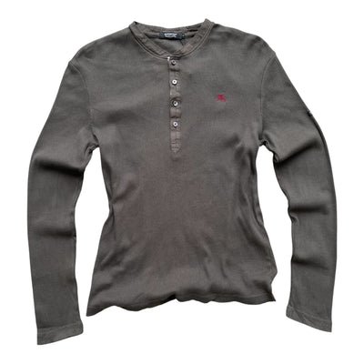 Vintage Burberry Black Label Ribbed Henley Longsleeve Charcoal Grey | M