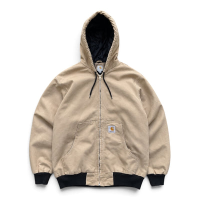 Beige Carhartt Active Jacke für Herren in Größe L, aus strapazierfähigem Material, mit Reißverschluss und seitlichen Taschen.