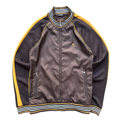 Vintage Burberry Black Label Trackjacke in Braun und Gelb, Gr. 3, mit sportlichem Design und klassischen Details.