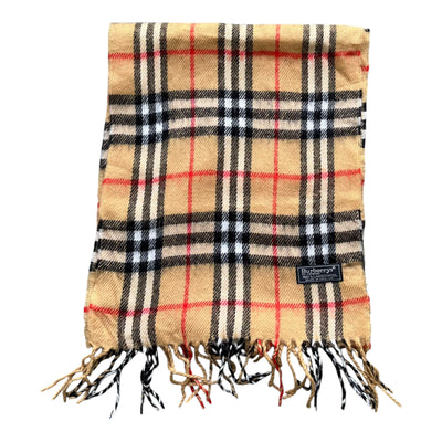 Vintage Burberrys Schal aus Kaschmirwolle mit klassischem Camel Nova Check Muster, breit und weich, mit Fransen.