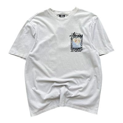 Vintage Stüssy Flowers Graphic T-Shirt Off-White / Light Grey | L