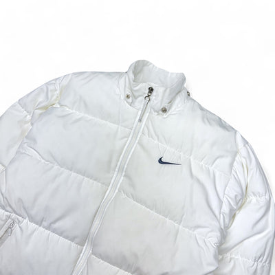 Nike Vintage 90s Rare Down Spellout Pufferjacke Weiß
