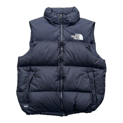 Vintage The North Face Nuptse Daunenweste in Größe M, isolierende Steppweste aus Daunen mit klassischen Design, gelb.