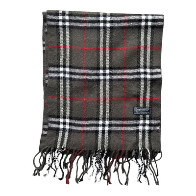 Vintage Burberrys Lambswool Scarf | Grey Plaid Check