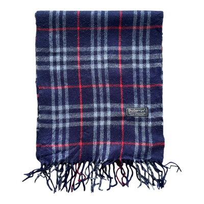 Vintage Burberrys Lambswool Scarf | Navy Plaid Check