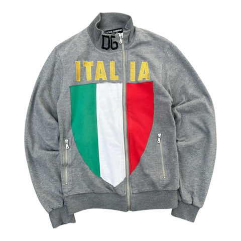 Vintage Dolce & Gabbana asymmetrische Italia Reißverschluss-Trackjacke in Grau, sportlich und stylisch, für Damen, Größe S