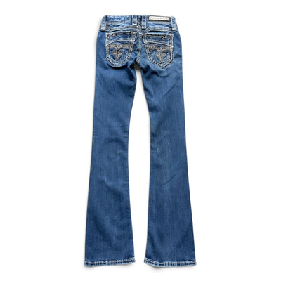 Rock Revival Fleur de Lis Inverted Pocket Low Waist Bootcut Jeans | W24