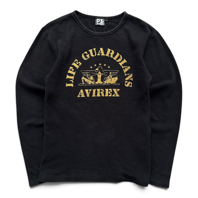 Vintage Avirex Guardians Thermo-Waffelstrick Longarm-Shirt in L, warm braunfarbener Pullover mit Waffel-Struktur und Logodetails