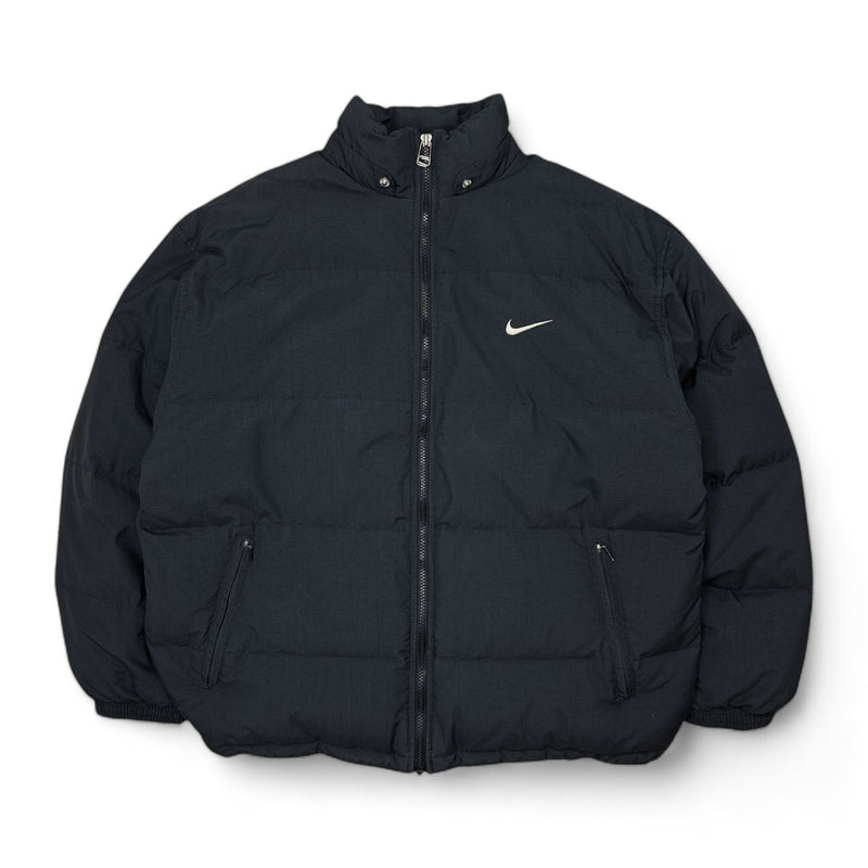 Nike Vintage 90s Rare Down Spellout Pufferjacke Schwarz