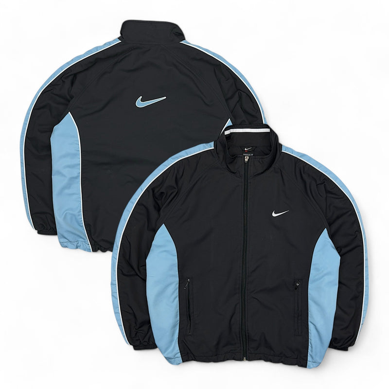 Nike Vintage 90s Center-Swoosh Trackjacke Schwarz BabyBlau