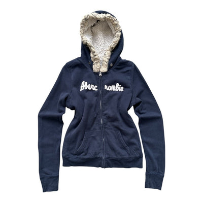 Abercrombie & Fitch Y2K Sherpa Zip Hoodie Navy | L - vintageconcierge