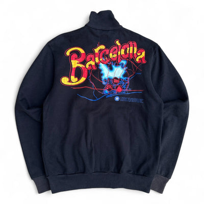 Adidas Originals Track Jacket „Barcelona“ – Schwarz mit roten 3 - Streifen & Retro - City - Patch - vintageconcierge