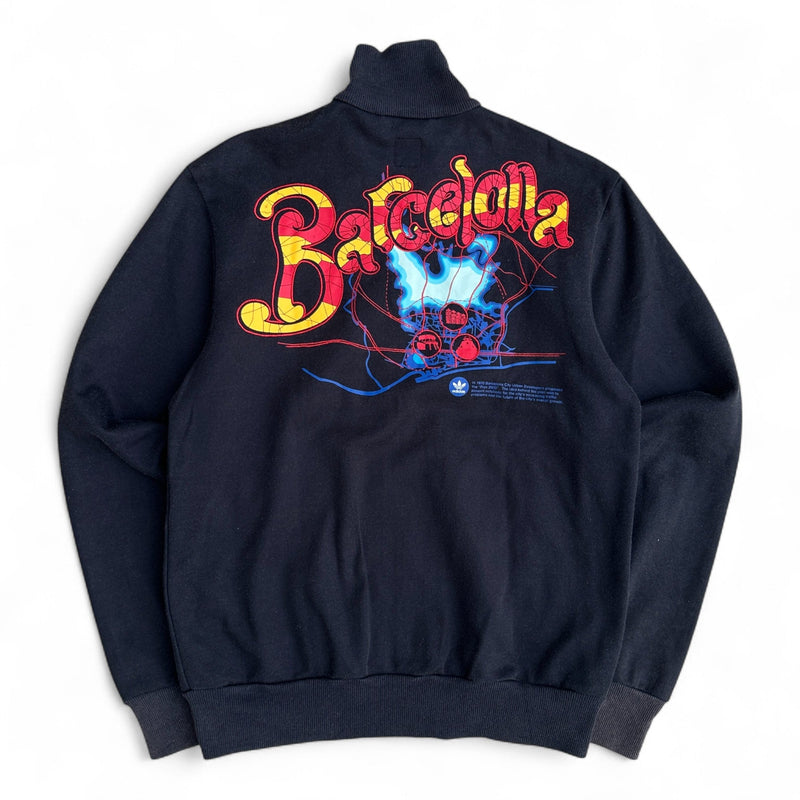 Adidas Originals Track Jacket „Barcelona“ – Schwarz mit roten 3 - Streifen & Retro - City - Patch - vintageconcierge
