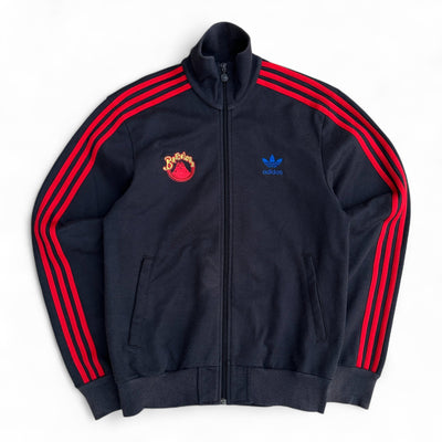 Adidas Originals Track Jacket „Barcelona“ – Schwarz mit roten 3 - Streifen & Retro - City - Patch - vintageconcierge