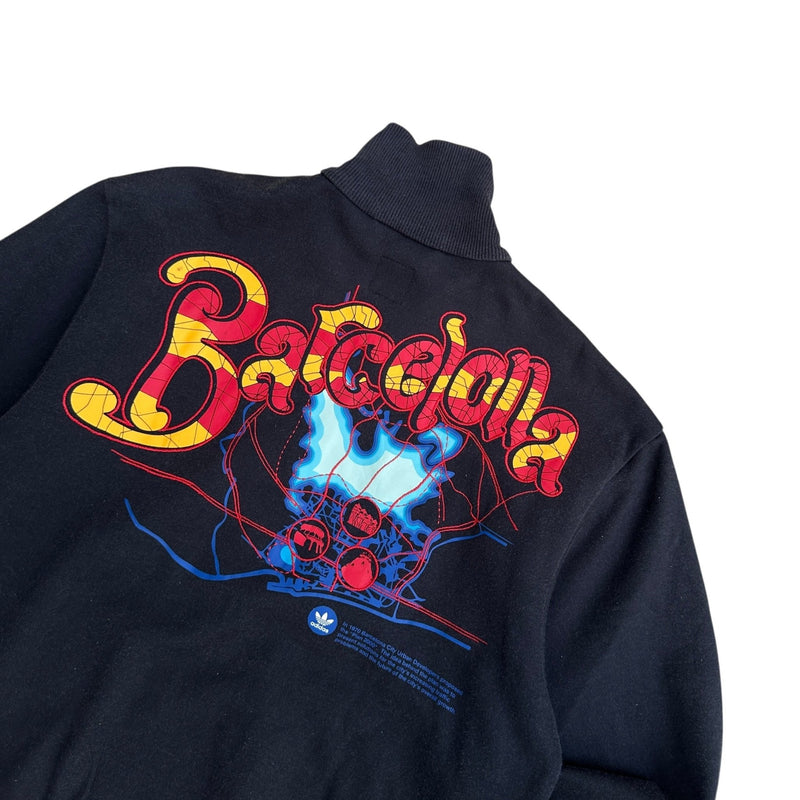 Adidas Originals Track Jacket „Barcelona“ – Schwarz mit roten 3 - Streifen & Retro - City - Patch - vintageconcierge