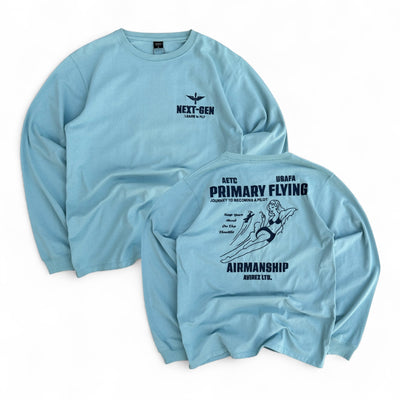 Avirex Airmanship Longsleeve – Sky Blue USAF Inspired Graphic Shirt - vintageconcierge