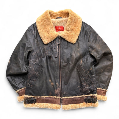 Avirex B3 Vintage Shearling Leather Jacket - vintageconcierge