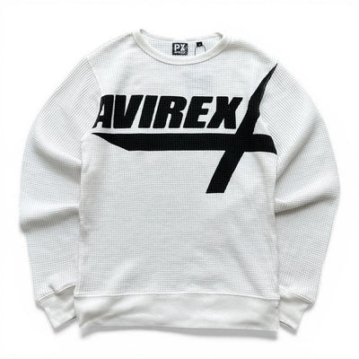 Avirex Vintage Waffle Longsleeve White Big Logo | M - vintageconcierge