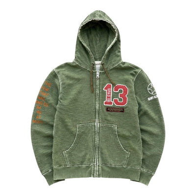 Avirex Vintage Zip Hoodie Military Patch Olive | S - vintageconcierge