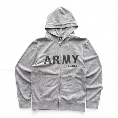 Avirex Zip Hoodie Grau – U.S. Army Lettering - vintageconcierge