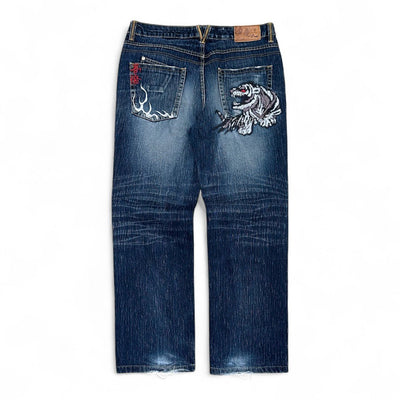 Big Train Japanese Tiger Flames Baggy Jeans - vintageconcierge