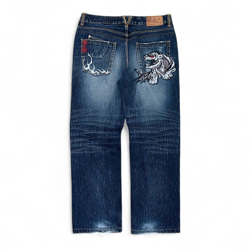 Big Train Japanese Tiger Flames Baggy Jeans - vintageconcierge