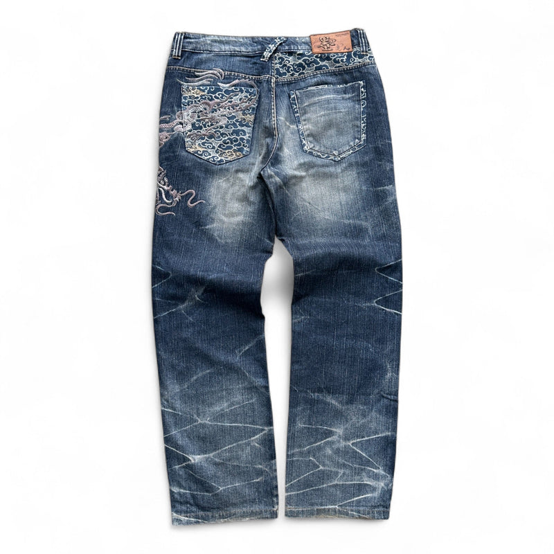 Big Train Vintage Jeans – Embroidered Dragon Denim - vintageconcierge