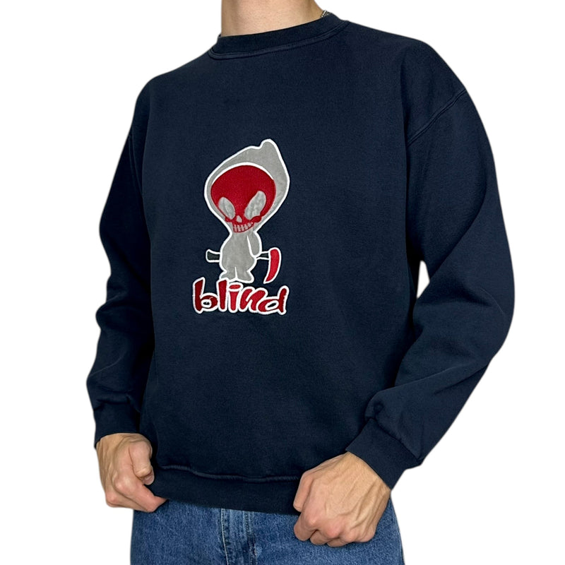 Blind Vintage Y2K Skate Sweater Navy - vintageconcierge