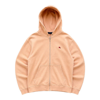 Burberry Blue Label Zip-Hoodie in L, dunkelblau mit Reißverschluss und Kapuze, lässiger Stil, auf einem weißen Hintergrund.