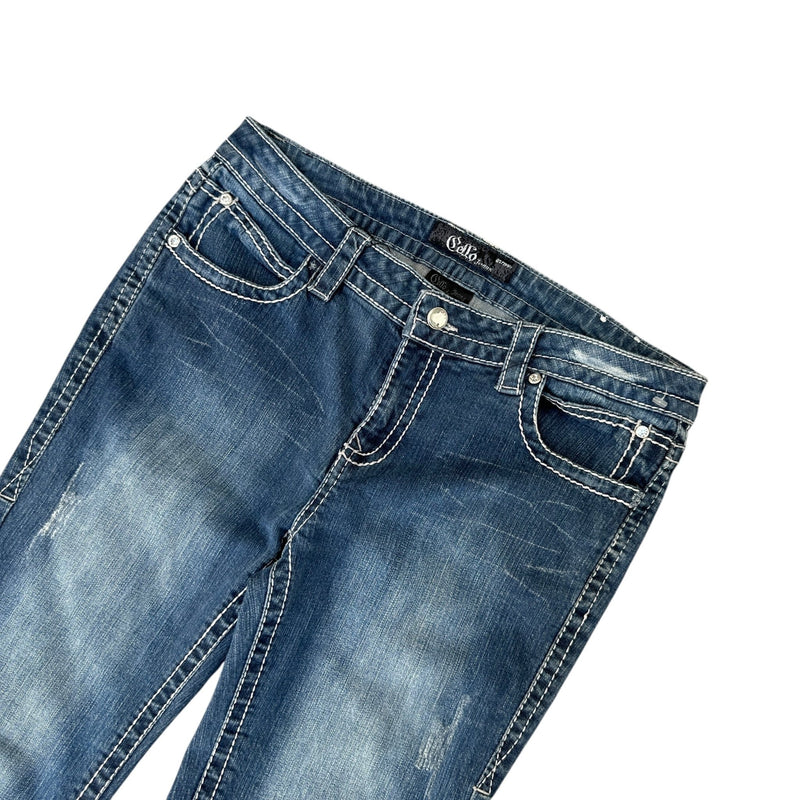 Cello Jeans Flared Denim – Embellished Y2K Back Pockets - vintageconcierge
