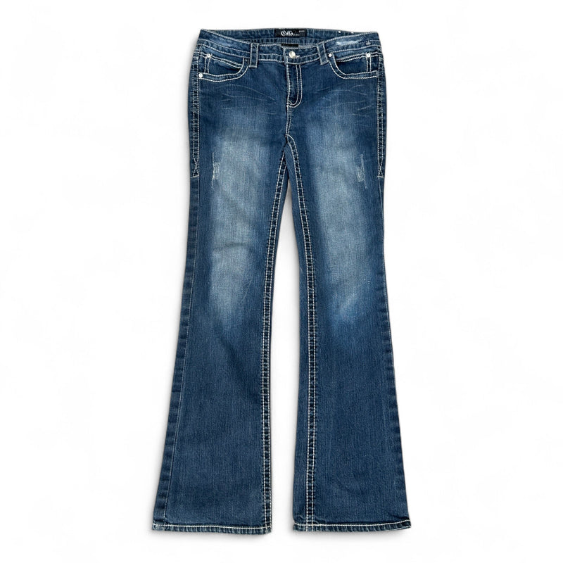 Cello Jeans Flared Denim – Embellished Y2K Back Pockets - vintageconcierge