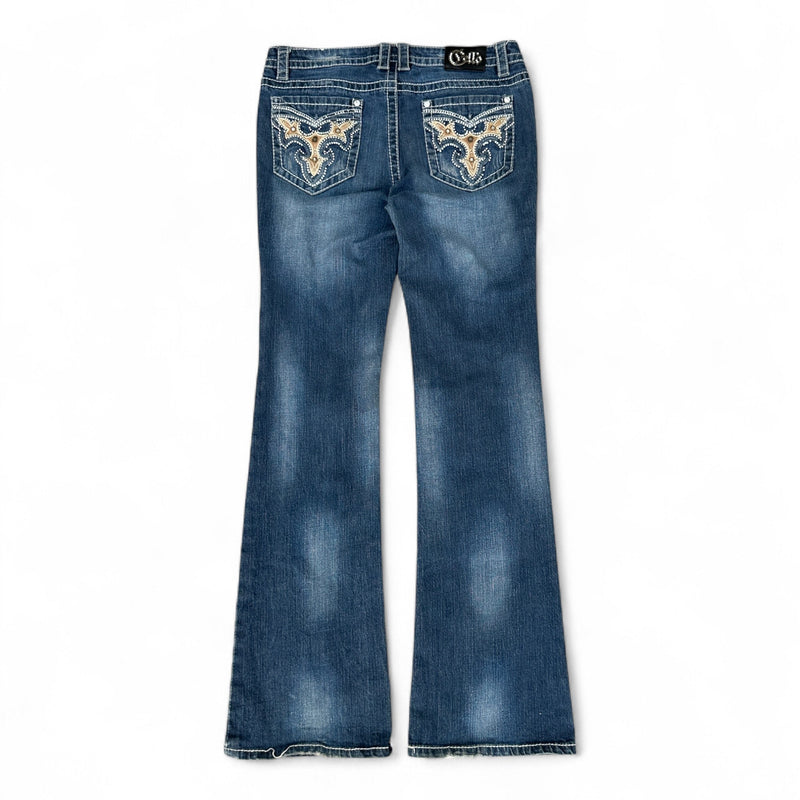 Cello Jeans Flared Denim – Embellished Y2K Back Pockets - vintageconcierge